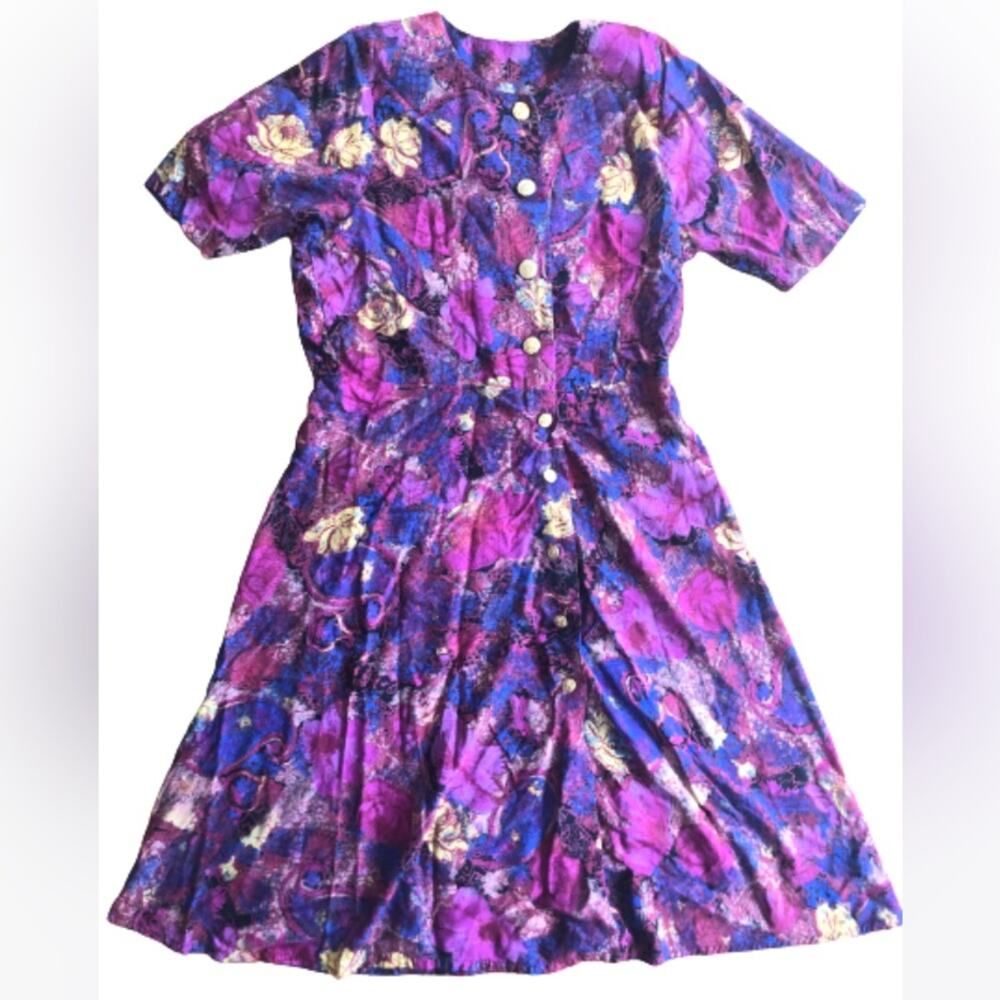 Vintage 80s 90s Brooks Brothers Colorful Minidress Gold Buttons Large Abstract - Picture 2 of 15